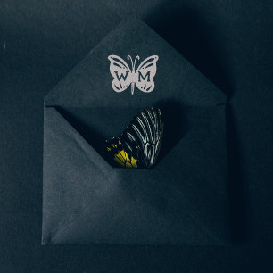 Elegant Butterfly Monogram, Wedding Rubber Stamp