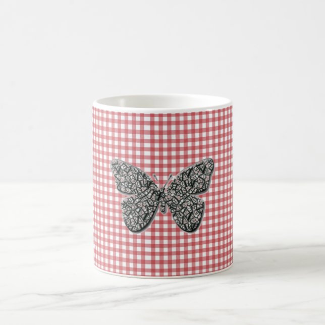 Elegant Butterfly On Red Gingham Coffee Mug (Center)