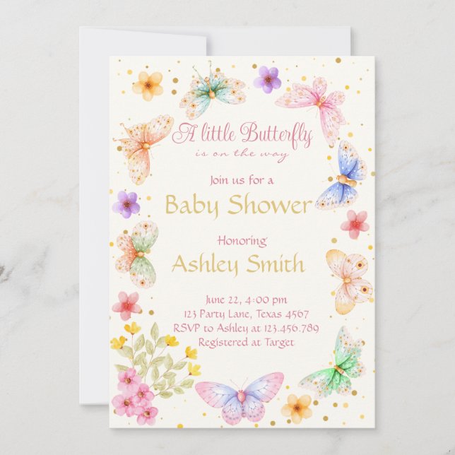 Elegant Butterfly on the Way girl Baby shower Invitation (Front)