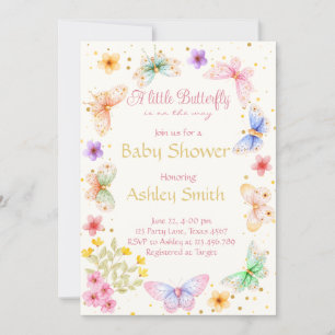 Elegant Butterfly on the Way girl Baby shower Invitation