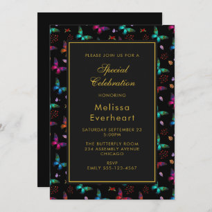 Elegant Butterfly Pattern on Black Invitation
