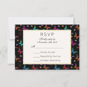 Elegant Butterfly Pattern on Black Wedding RSVP