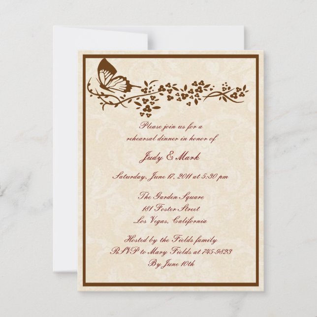 Elegant Butterfly Rehearsal Dinner Invitation (Front)