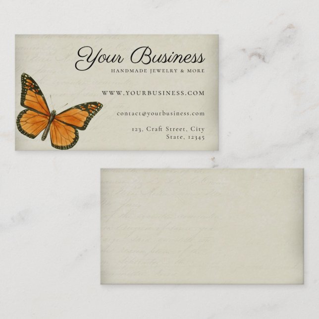 Elegant Butterfly Romantic Vintage Ephemera Busine Business Card (Front/Back)