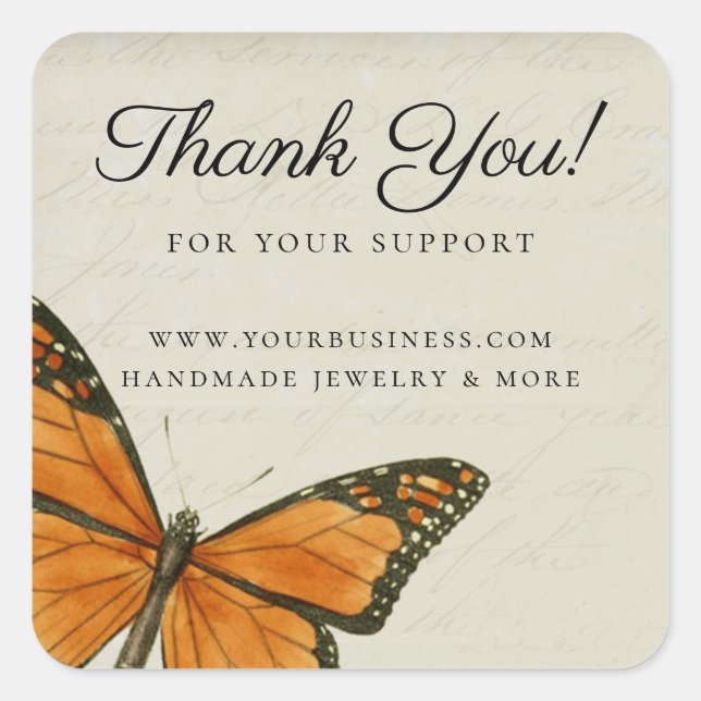 Elegant Butterfly Romantic Vintage Ephemera Square Sticker (Front)