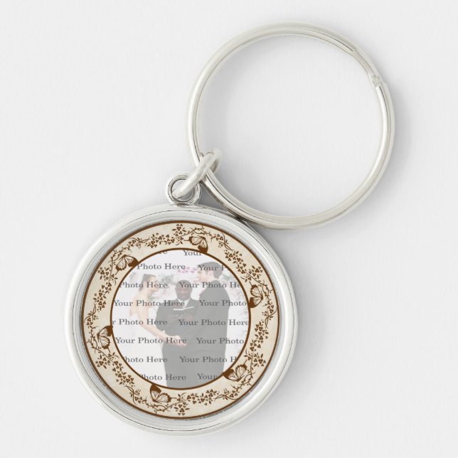 Elegant Butterfly Round Silver Key Chain (Front)