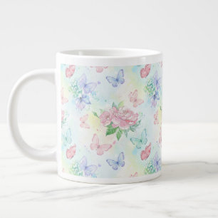 Elegant Butterfly Seamless Print Large Coffee Mug