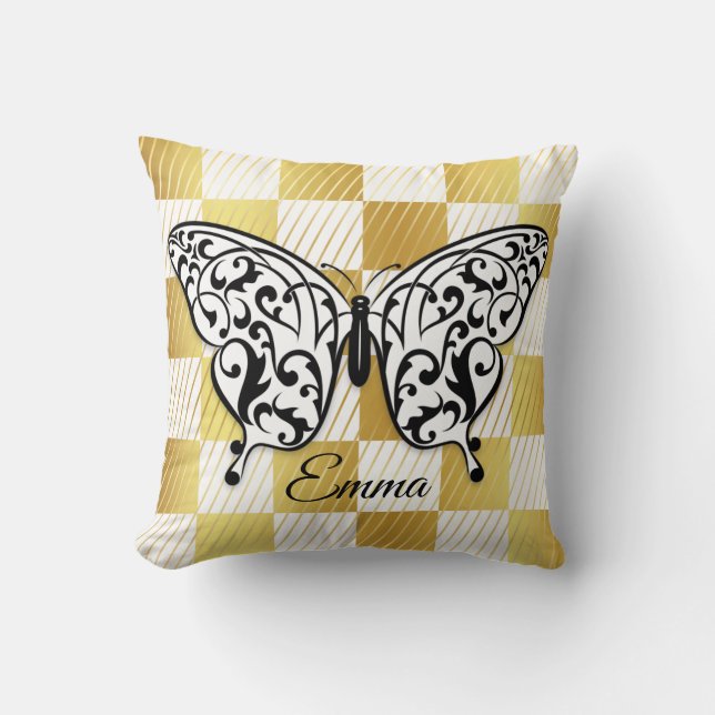 Elegant Butterfly Throw Pillow Black (Front)