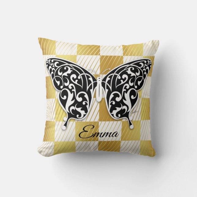 Elegant Butterfly Throw Pillow White (Front)
