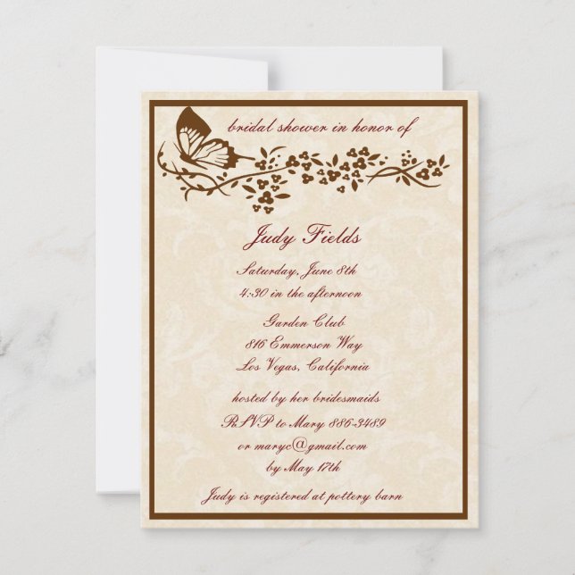 Elegant Butterfly Wedding Bridal Shower Invitation (Front)