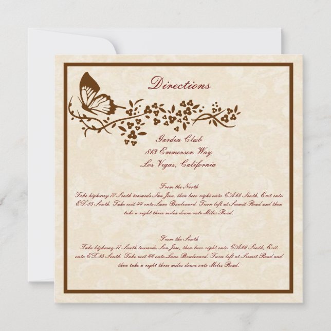 Elegant Butterfly Wedding Direction Cards (Front)