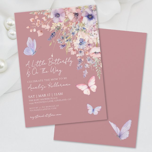 Elegant Butterfly Wildflower Baby Shower Invitation (Elegant Butterfly Wildflower Baby Shower Invitation)