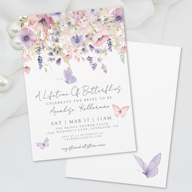 Elegant Butterfly Wildflower Bridal Shower Invitation (Elegant Butterfly Wildflower Bridal Shower Invitation)