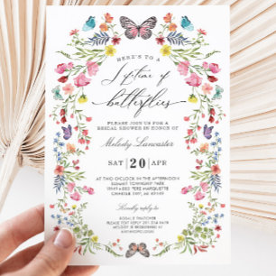 Elegant Butterfly Wildflower Floral Bridal Shower Invitation