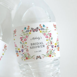 Elegant Butterfly Wildflower Floral Bridal Shower Water Bottle Label