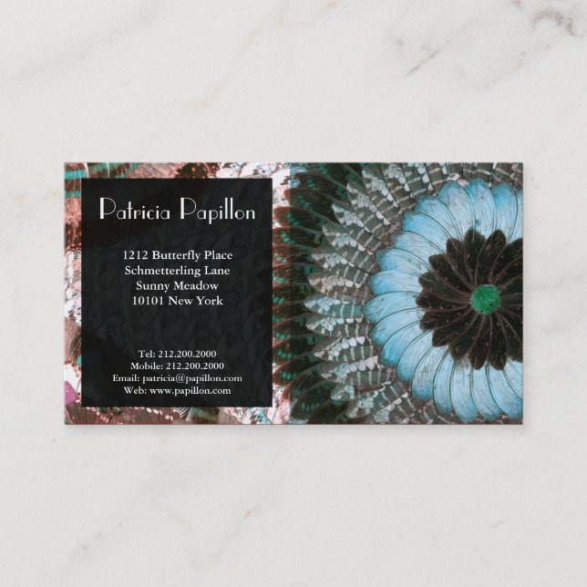 Elegant Butterfly Wing Business Card Aqua Art Deco (Front)