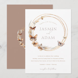 Elegant Butterfly Wreath Neutral Wedding Invitation