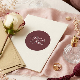 Elegant Cabernet Burgundy Minimalist Wedding Suite Classic Round Sticker
