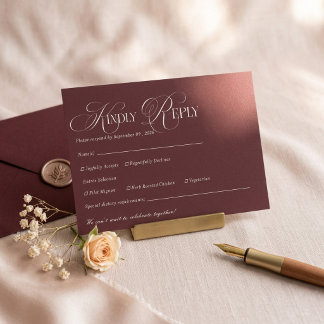 Elegant Cabernet Burgundy Minimalist Wedding Suite RSVP Card