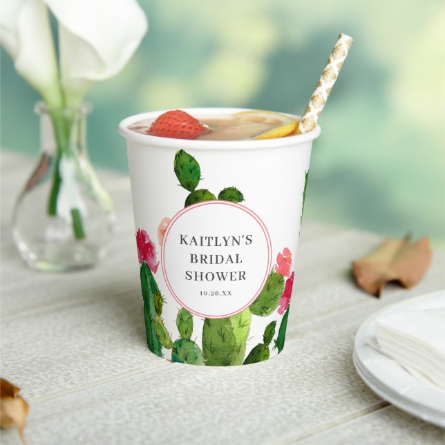 Elegant Cactus Garden Bridal Shower Paper Cups (Insitu)