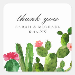 Elegant Cactus Garden   Wedding Favour Square Sticker