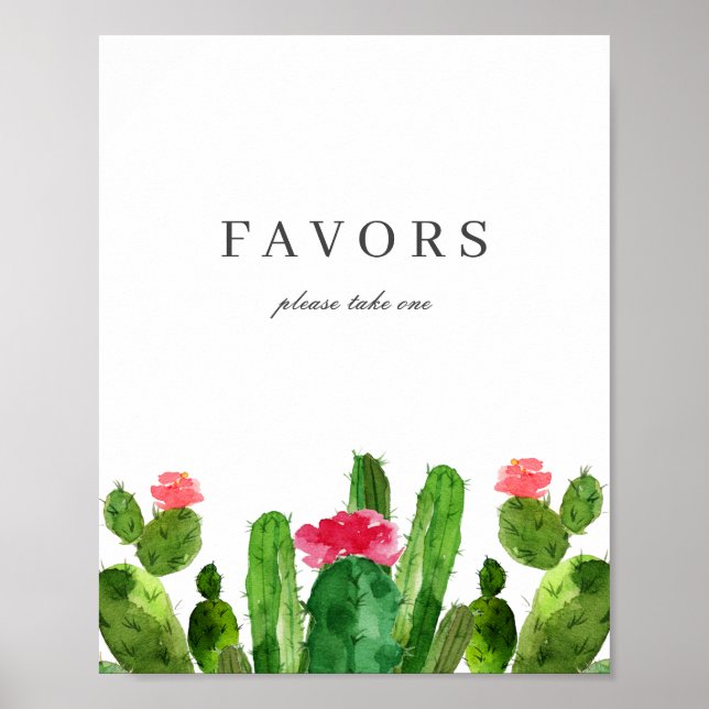 Elegant Cactus Garden Wedding Favours Table Sign (Front)