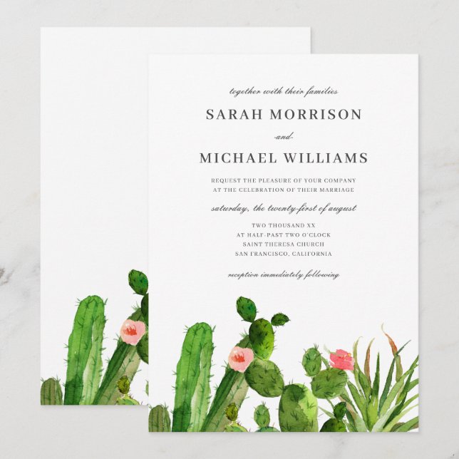Elegant Cactus Garden | Wedding Invitation (Front/Back)