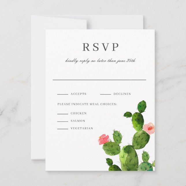 Elegant Cactus Garden | Wedding Invitation Reply (Front)