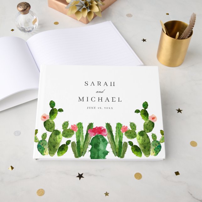 Elegant Cactus Garden Wedding Reception Guest Book (Front Open)
