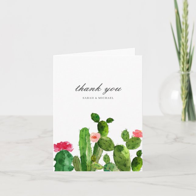 Elegant Cactus Garden | Wedding Thank You Card (Front)