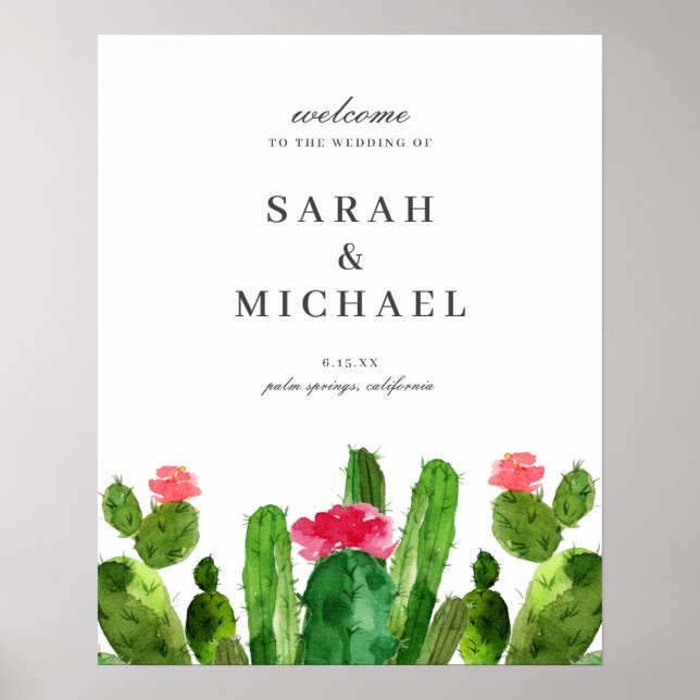Elegant Cactus Garden  Wedding Welcome Sign (Front)