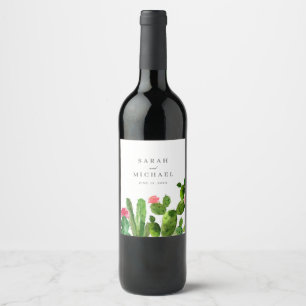 Elegant Cactus Garden   Wedding Wine Label
