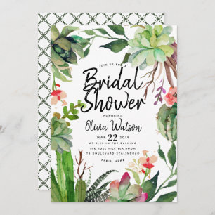 Elegant Cactus Succulent Floral Bridal Shower Invitation