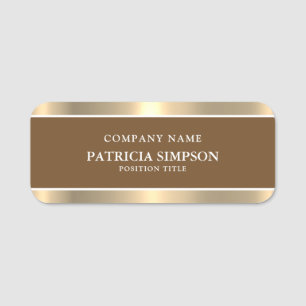 Elegant Cafe Royale Brown & Gold: Unique & Modern Name Tag