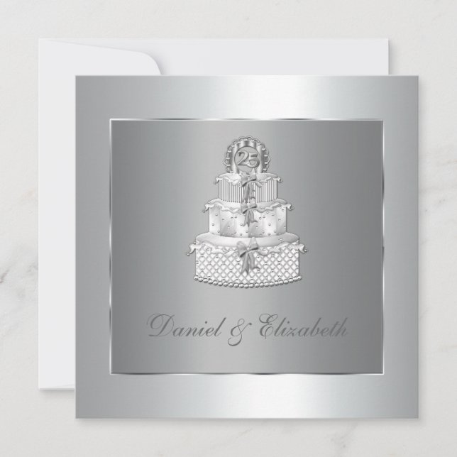 Elegant Cake 25th Wedding Anniversary Party Invitation (Front)