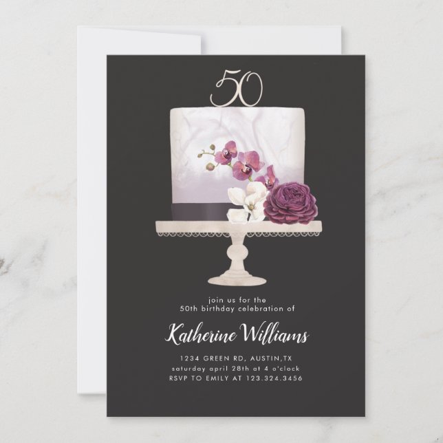 elegant cake 50th birthday party invitation (Front)