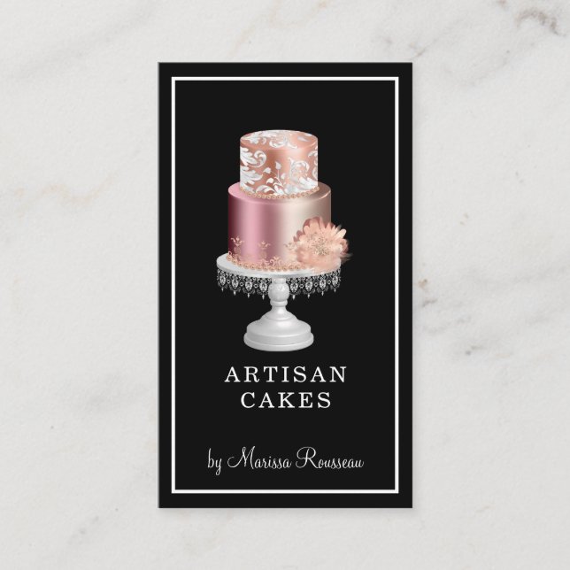 Elegant Cake Baker Pastry Chef Black Business Card (Front)