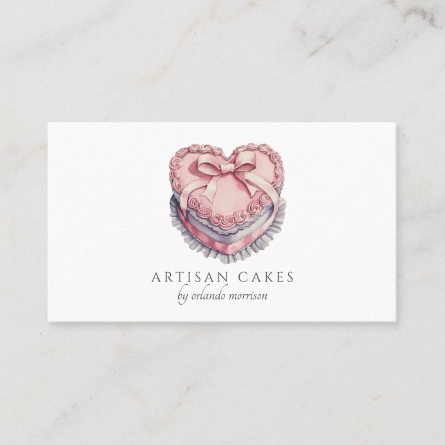 Elegant Cake Bakery Heart Cake Business Card (Front)
