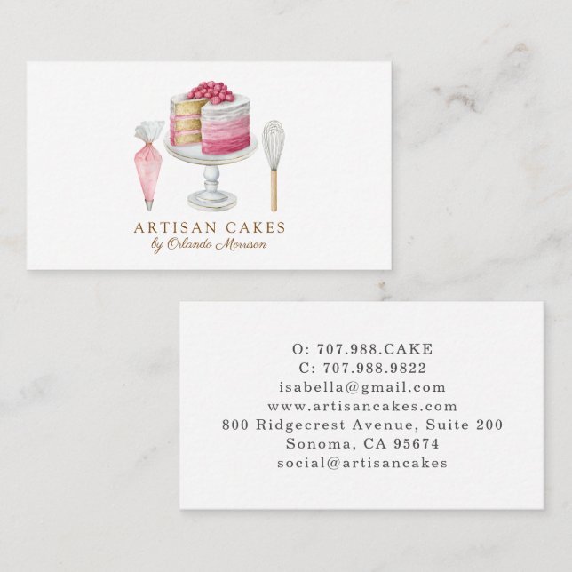 Elegant Cake Bakery Watercolor Cake Business Card (Front/Back)