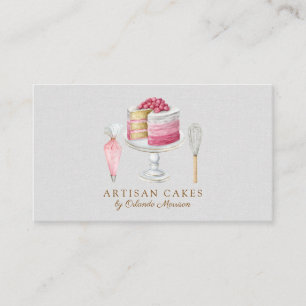 Elegant Cake Bakery Watercolor Cake Business Card