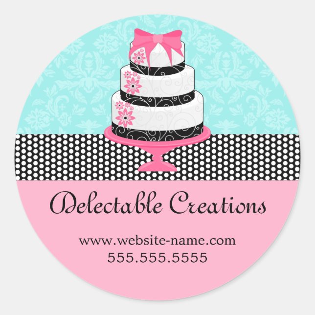 Elegant Cake Damask Classic Round Sticker (Front)