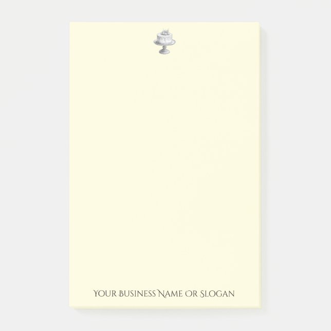 Elegant Cake Drawing Bakery Business Soft Yellow Post-it Notes (Front)