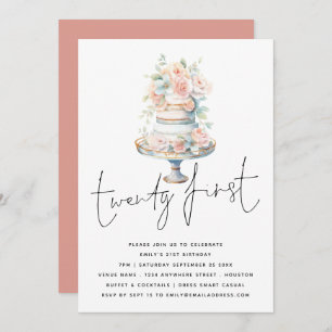 Elegant Cake Dusty Pink Peach Script 21st Birthday Invitation