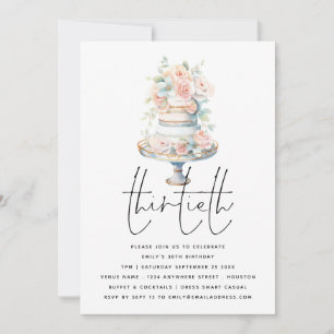 Elegant Cake Dusty Pink Peach Script 30th Birthday Invitation