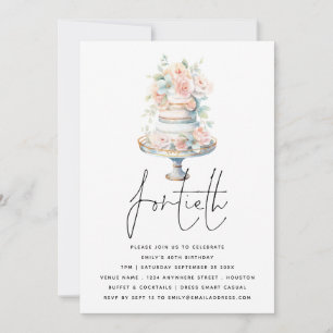 Elegant Cake Dusty Pink Peach Script 40th Birthday Invitation