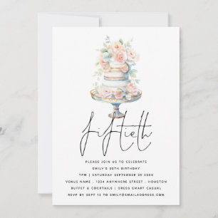 Elegant Cake Dusty Pink Peach Script 50th Birthday Invitation