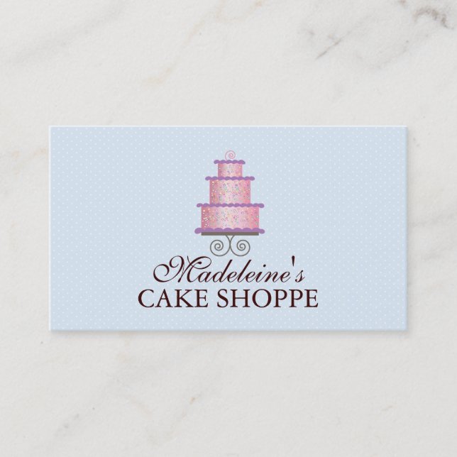 Elegant Cake in Pink Custom Bakery Business Card (Front)