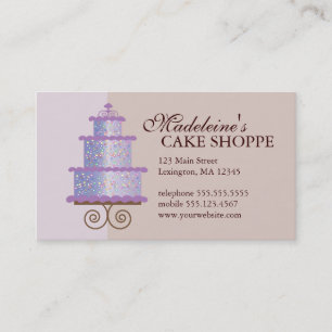 Elegant Cake on Tan Custom Bakery Business Card