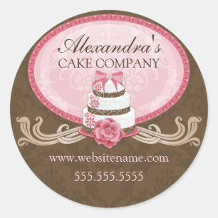 Elegant Cake Pink Brown Bakery Box Seals