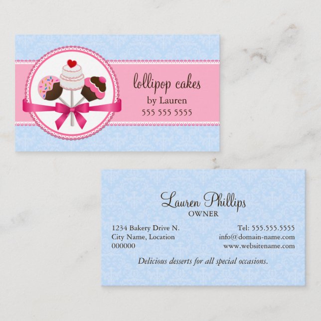 Elegant Cake Pops Bakery Business Card (Front/Back)